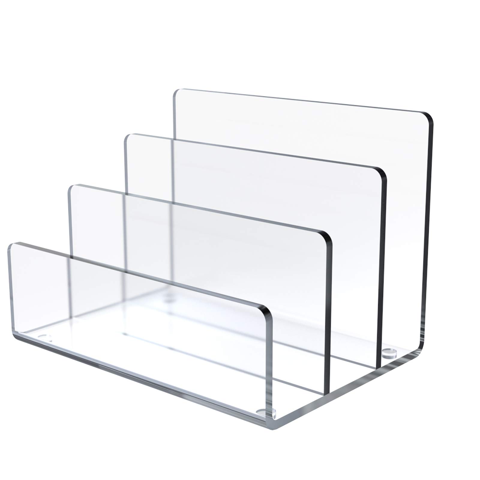 Jucoan Clear Acrylic File Holder, 3 Sections Vertical Desktop Organizer, 9 x 6.5 x 6.5 Inch Office File Sorter Stand Rack for Documents Letter Book