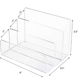 Jucoan Clear Acrylic File Holder, 3 Sections Vertical Desktop Organizer, 9 x 6.5 x 6.5 Inch Office File Sorter Stand Rack for Documents Letter Book