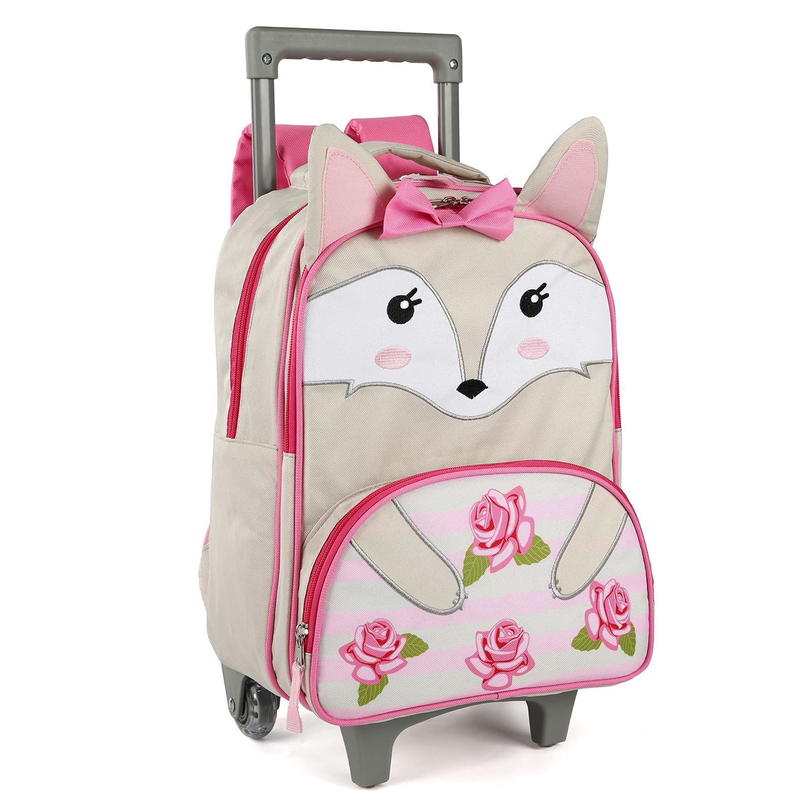 Toddler Rolling Backpack 16 inch Kids Wheeled Backpack Boys Girls Travel School Children Luggage Toddler Trip, Fox