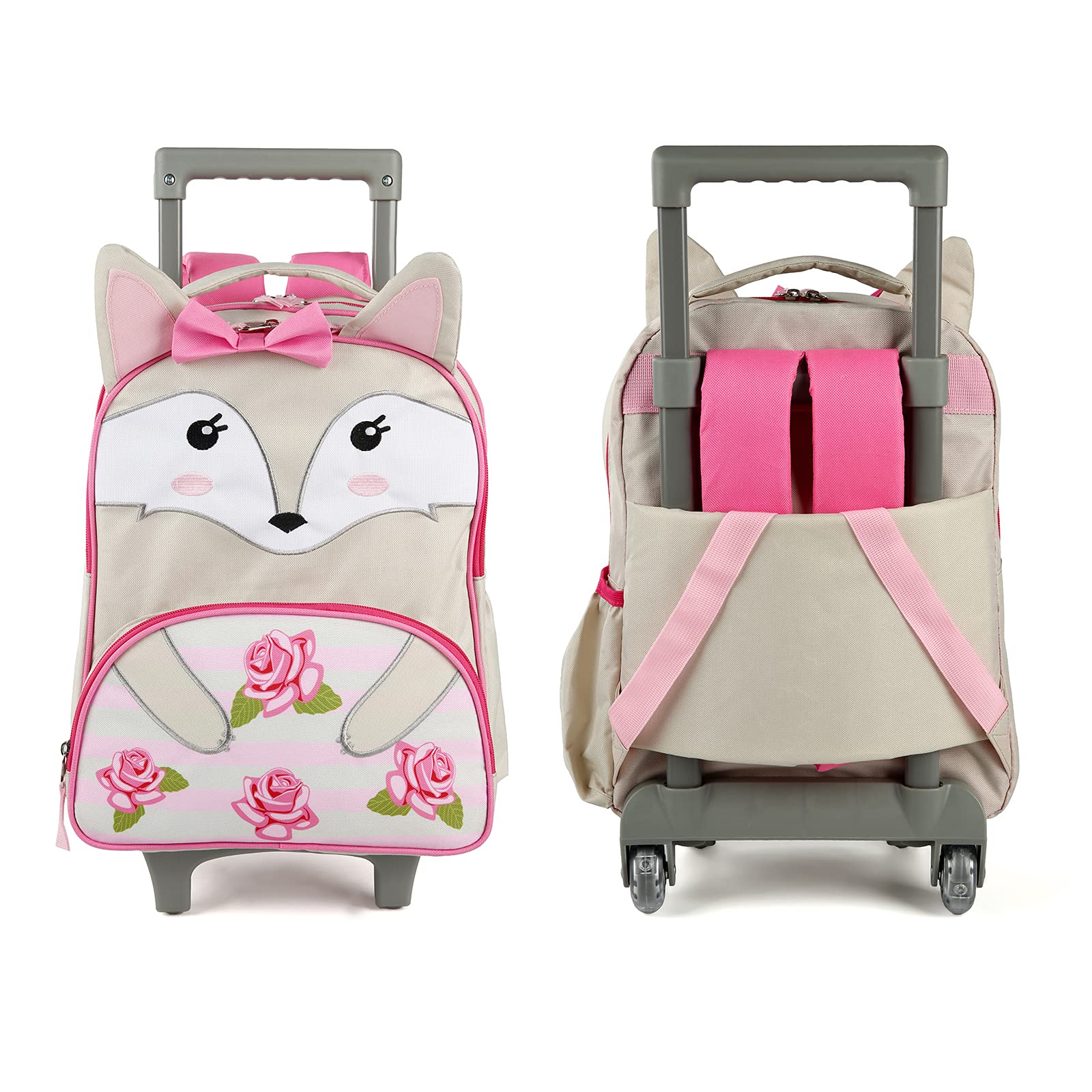 Toddler Rolling Backpack 16 inch Kids Wheeled Backpack Boys Girls Travel School Children Luggage Toddler Trip, Fox