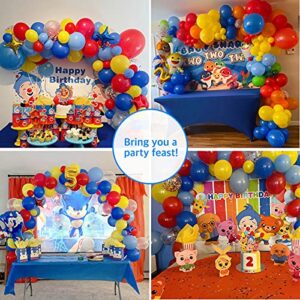 RUBFAC Carnival Circus Balloon Garland Arch Kit, 120pcs Red Blue Yellow Primary Color Balloons Rainbow Multicolor Confetti and Star Foil Balloons for Birthday Party Carnival Theme Decorations