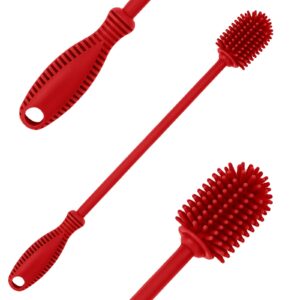 silicone bottle cleaning brush with long handle, bpa free 12.5" water bottle cleaner for baby bottles, hydro flask, sports bottle, vase, glassware, perfect for smaller diameter bottle openings (red)