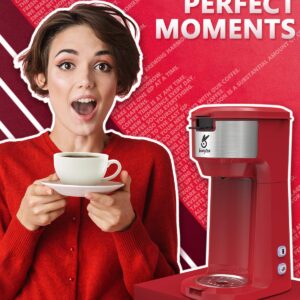 KINGTOO Single Serve Coffee Maker, Single Serve K Cup Coffee Maker for K-Cup Pod & Ground Coffee, Thermal Drip Instant Mini Coffee Machine with Self Cleaning Function, Brew Strength Control