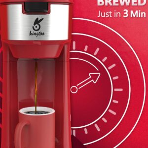 KINGTOO Single Serve Coffee Maker, Single Serve K Cup Coffee Maker for K-Cup Pod & Ground Coffee, Thermal Drip Instant Mini Coffee Machine with Self Cleaning Function, Brew Strength Control