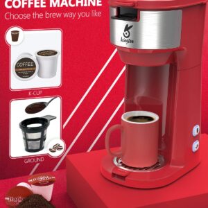 KINGTOO Single Serve Coffee Maker, Single Serve K Cup Coffee Maker for K-Cup Pod & Ground Coffee, Thermal Drip Instant Mini Coffee Machine with Self Cleaning Function, Brew Strength Control