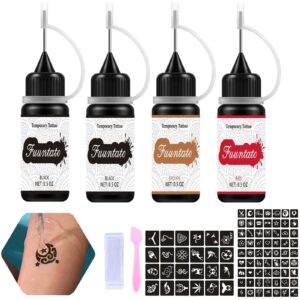 fuuntato temporary tattoos kit, permanent tattoo freehand gel/ink 80 pcs free stencils,diy tattoos, full kit 4 bottles