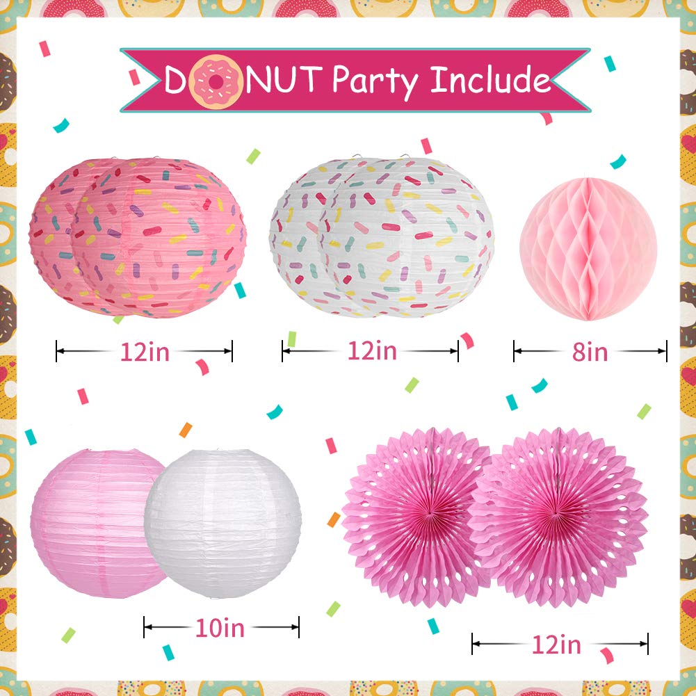 YUNXUAN Donut Birthday Party Decorations, Donut party supplies Donut Lanterns Party Paper Fan Honeycomb Ball Hanging Paper Lanterns for Baby Shower Kids Birthday Party Ice Cream Party Decorations