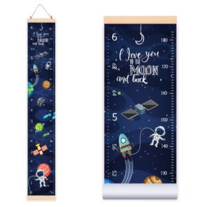 height growth chart for kids space design - baby measuring canvas ruler. nursery hanging astronaut wall decor for boy/girl, perfect baby shower newborn gift, size in foot inches centimeters (79”x7.9).