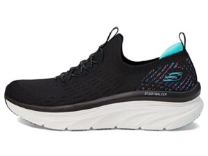 skechers sport women's women's d'lux walker sneaker, black/light blue, 9.5