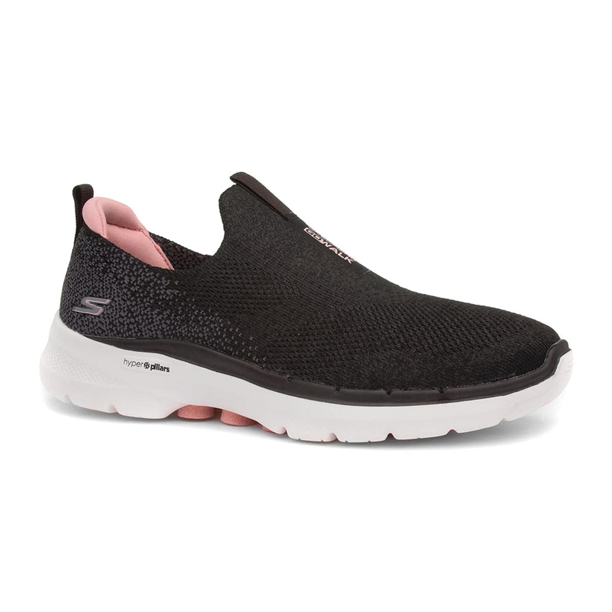 Skechers Women's GO Walk 6-Glimmering Sneaker, Black/Pink, 8.5