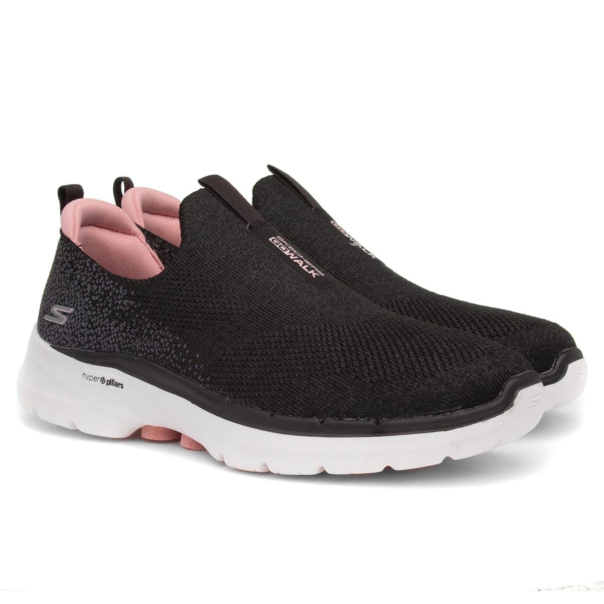 Skechers Women's GO Walk 6-Glimmering Sneaker, Black/Pink, 8.5