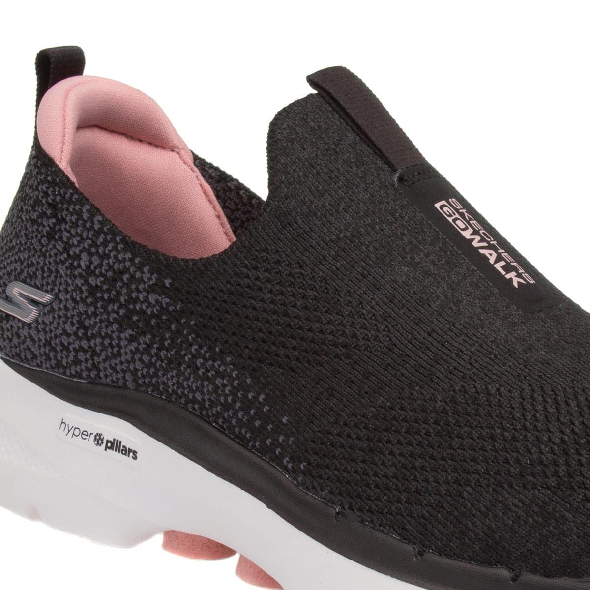 Skechers Women's GO Walk 6-Glimmering Sneaker, Black/Pink, 8.5