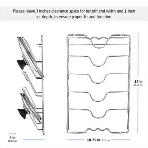 ZOBER Durable Metal Wire Potlid Organizer For Cabinet Door or Wall Mount - Upright Storage Holder with 5 Slots Nice Displayed and Easy Access, Easy Assemble - Chrome Silver