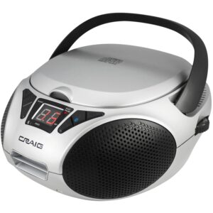 craig cd6925 portable top-loading stereo cd boombox with am/fm stereo radio bluetooth wireless and aux port (silver, bluetooth)