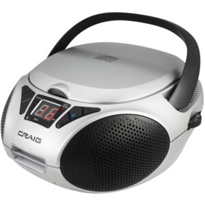 Craig CD6925 Portable Top-Loading Stereo CD Boombox with AM/FM Stereo Radio Bluetooth Wireless and AUX Port (Silver, Bluetooth)