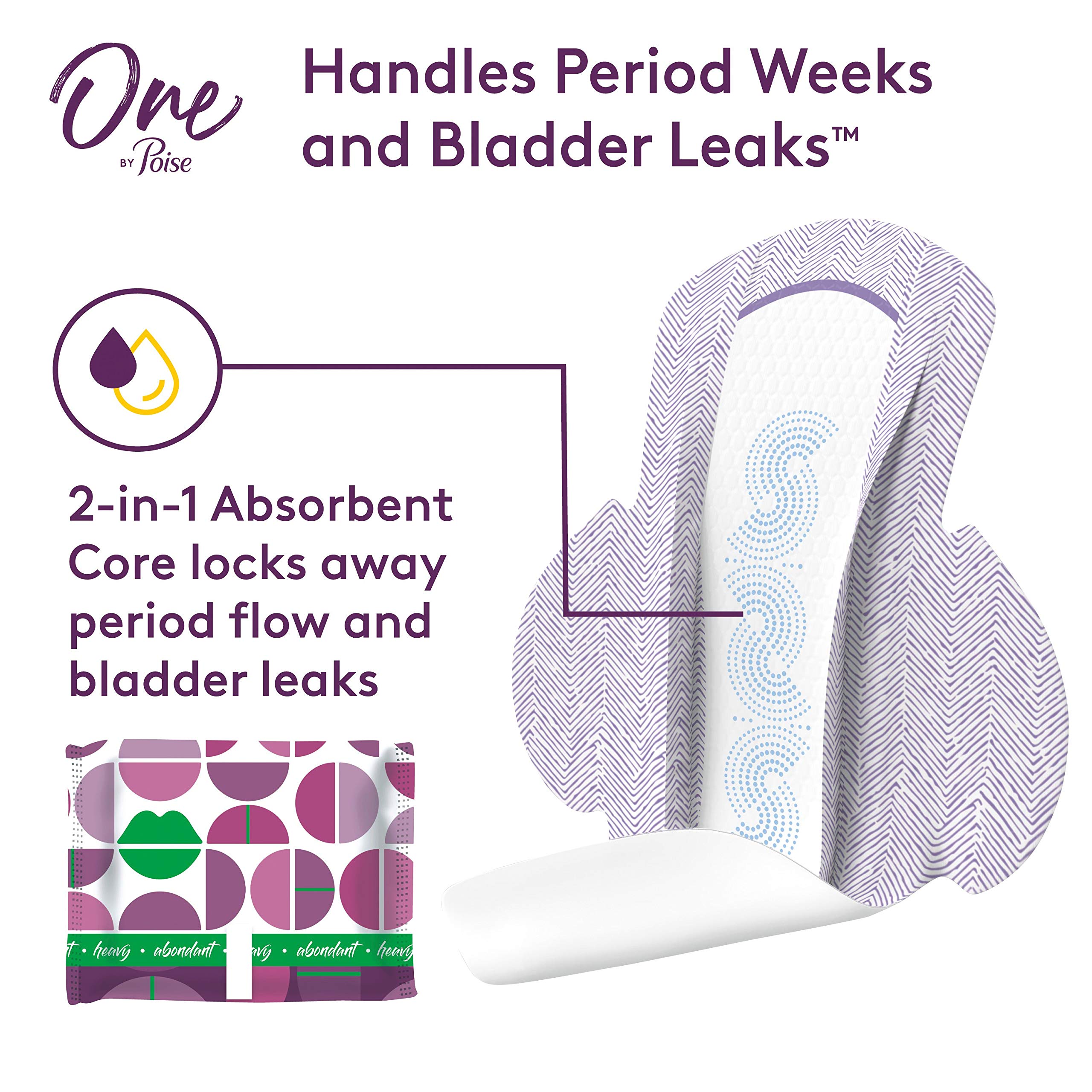 Poise Feminine Pads with Wings (2-in-1 Period & Bladder Leakage Pad for Women), Regular, Heavy Absorbency for Period Flow, Light Absorbency for Bladder Leaks, 18 Count