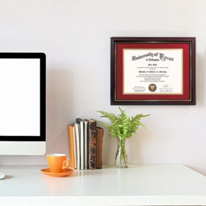 GraduationMall 8.5x11 Diploma Frame with Red over Gold Mat or Display 11x14 Certificate without Mat,Solid Wood & UV Protection Acrylic,Cherry Finish with Gold Trim