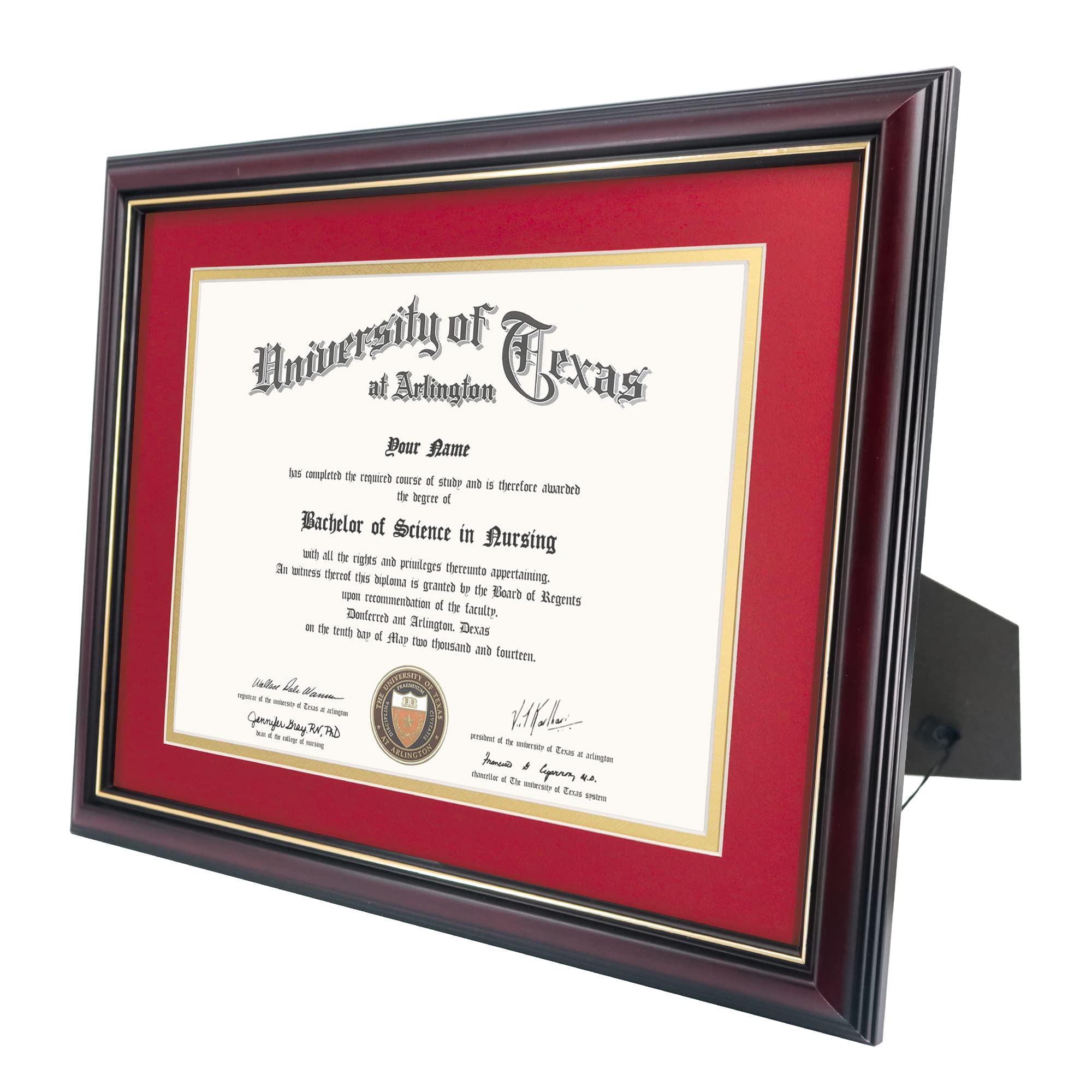 GraduationMall 8.5x11 Diploma Frame with Red over Gold Mat or Display 11x14 Certificate without Mat,Solid Wood & UV Protection Acrylic,Cherry Finish with Gold Trim