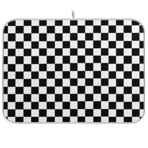 zzwwr modern black white racing flag checks pattern absorbent dish drying mat microfiber kitchen countertop table protector multi-purpose counter rack sink drainer pad (16" x 18")