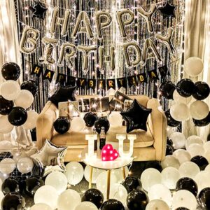 gogogoodie birthday decorations for adult, string light party decoration kit black and white balloons perfect for men and women birthday