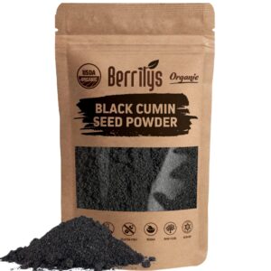 berrilys organic black seed powder, ground, 16 ounces, also known as nigella sativa, kalonji, black cumin seed, great for baking and bread making