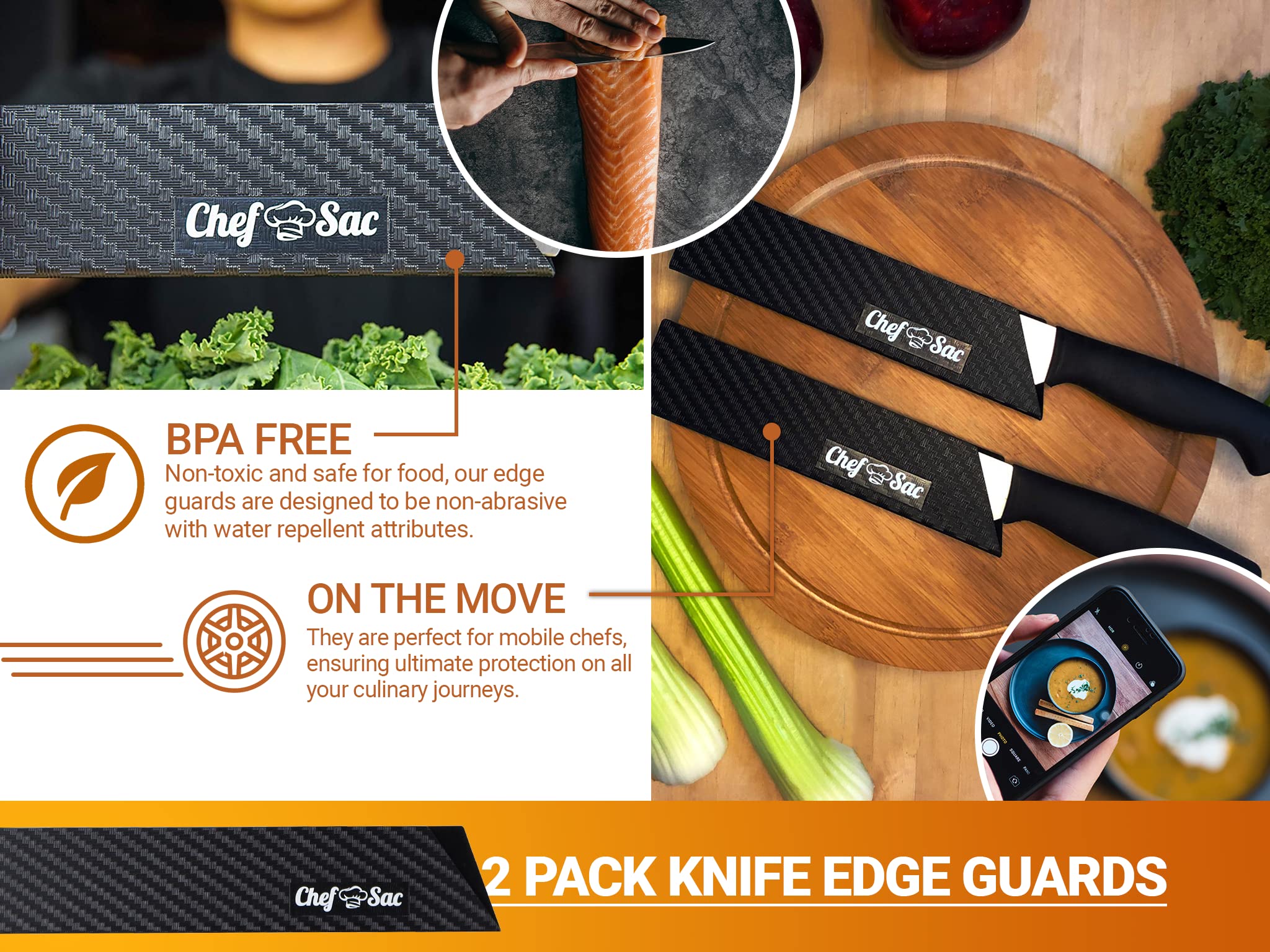 Chef Sac Chef Knife Roll Bag Case with 2-Pack Knife Guards (8.5") Included