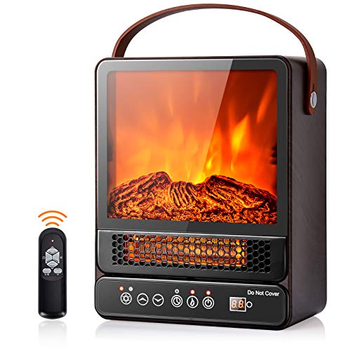 Tangkula 14.5" Mini Portable Electric Fireplace, 750W/1500W Tabletop Stove Heater with 3D Flame & Remote Control, Electric Fireplace Heater with Overheat Protection,12H Timer (Walnut)