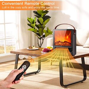 Tangkula 14.5" Mini Portable Electric Fireplace, 750W/1500W Tabletop Stove Heater with 3D Flame & Remote Control, Electric Fireplace Heater with Overheat Protection,12H Timer (Walnut)