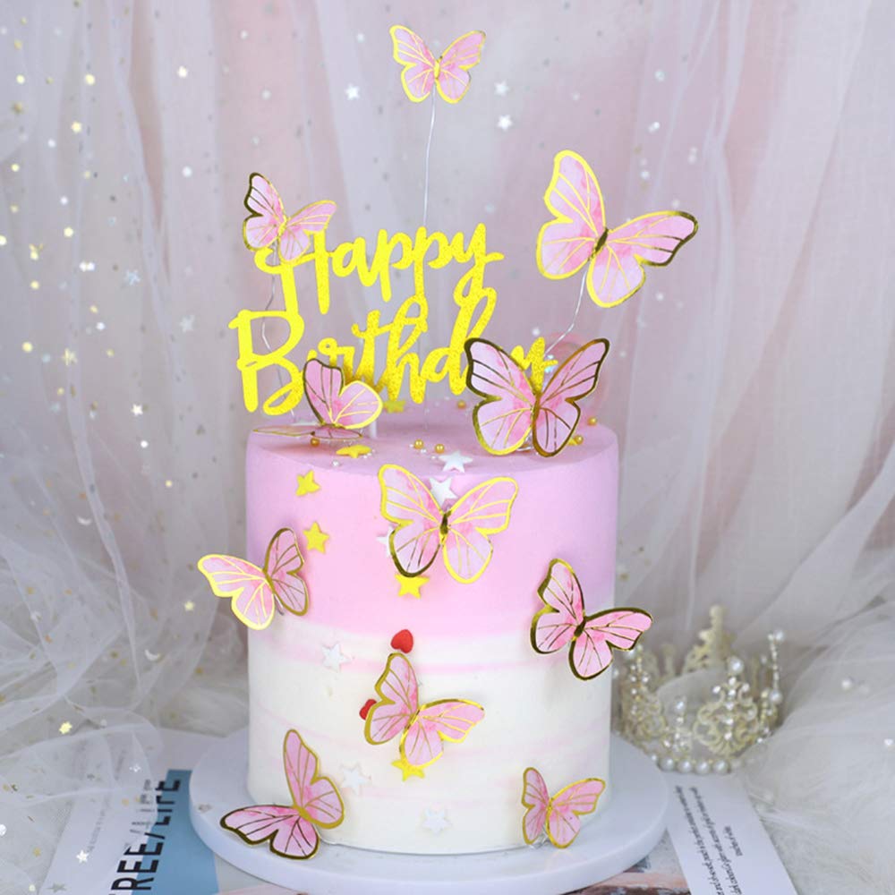 YUINYO Butterfly happy birthday Cake Topper, Happy Birthday Cake Bunting Decor,Birthday Party Decoration Supplies (Purple)