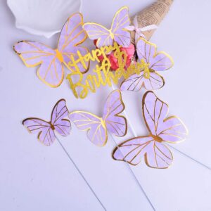 YUINYO Butterfly happy birthday Cake Topper, Happy Birthday Cake Bunting Decor,Birthday Party Decoration Supplies (Purple)