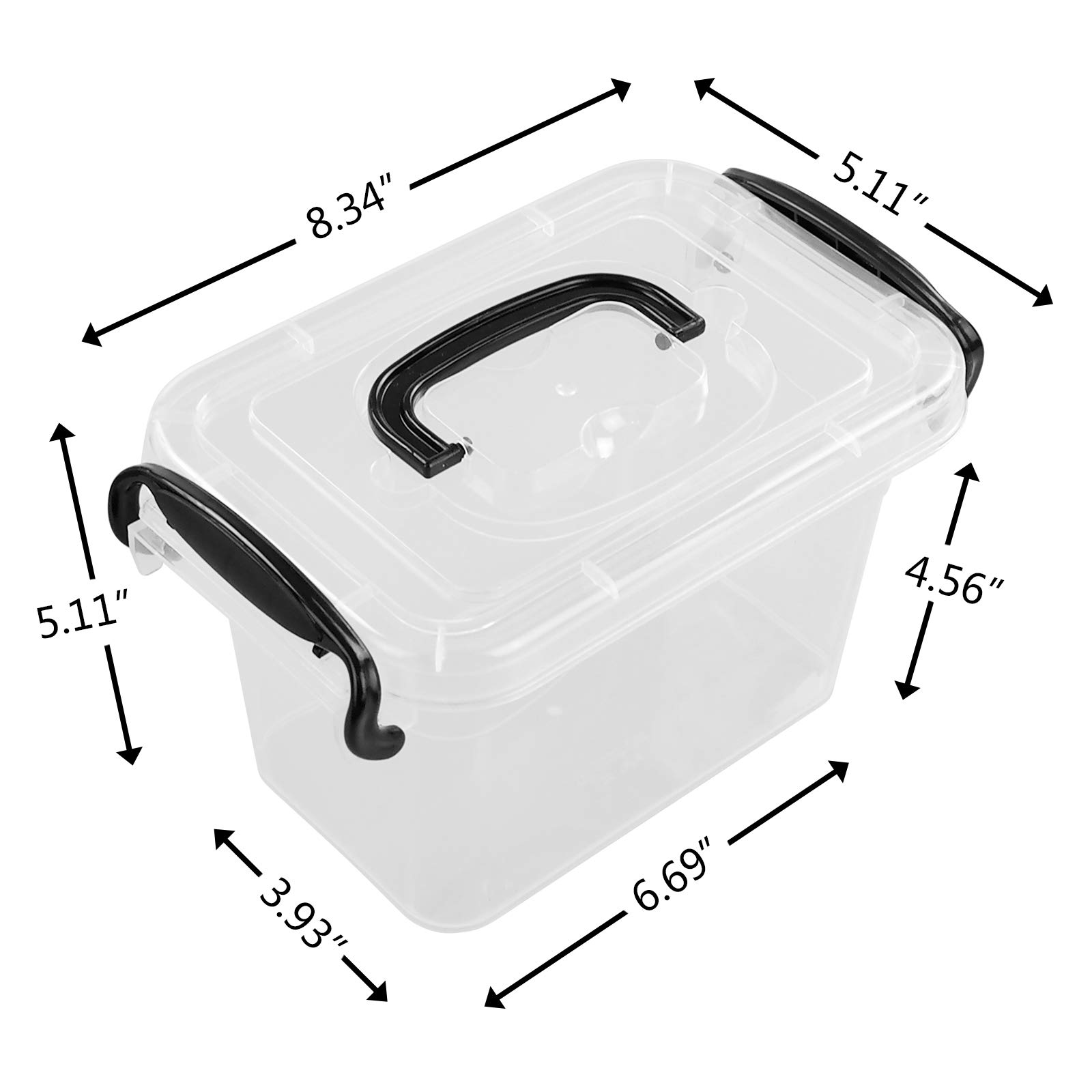 Asking 6-Pack Mini Clear Plastic Bins with Lids, Plastic Storage Box with Black Handles, 1.5 L