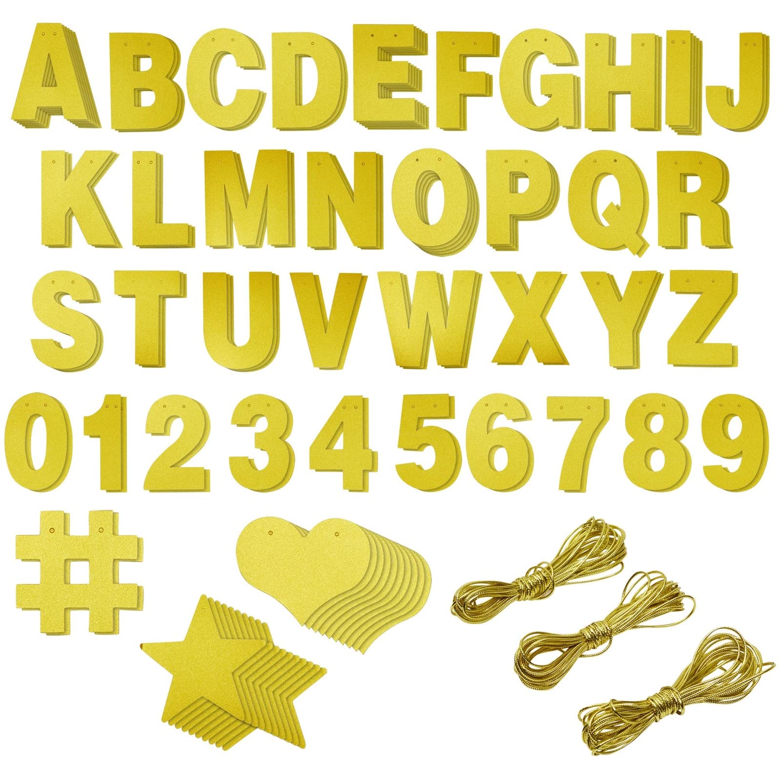 Bright Creations 130-Piece DIY Gold Glitter Make Your Own Banner Kit with Letters, Numbers, Symbols, and String for Birthdays, Weddings, and Party Supplies Decor (5-Inch Letters)