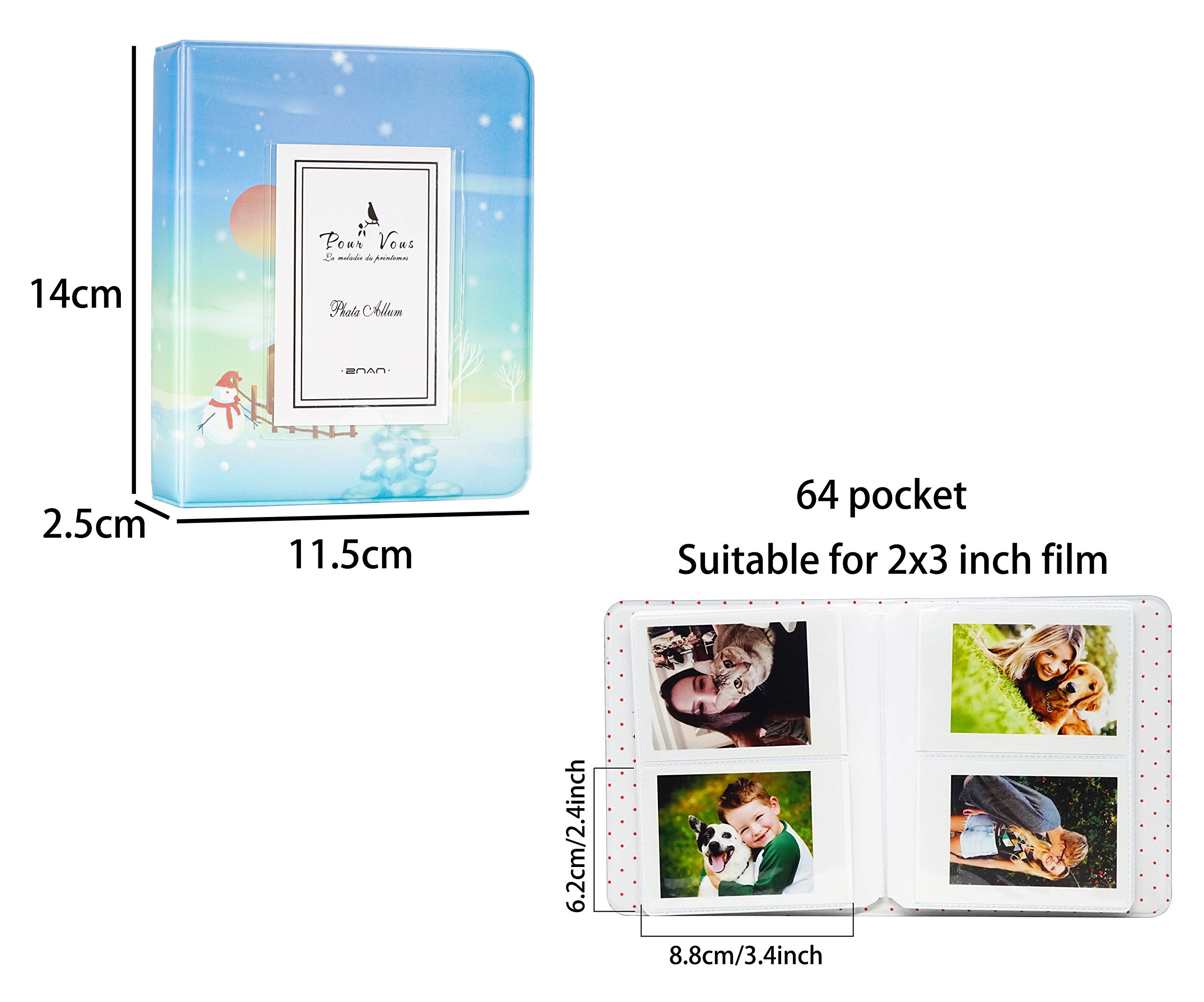 Borya 64 Pockets Mini Photo Album for Fujifilm Instax Mini 11/Instax Mini Liplay/Instax Mini Link/Mini 9/Mini 8/Mini 90/Mini 25/Polaroid Snap PIC-300/HP Sprocke/Kodak Mini 3-Inch Film.(Snowman)