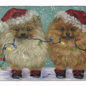 Caroline's Treasures Pomeranian Christmas Lighten Up Machine Washable Memory Foam Mat doormats, Multicolor