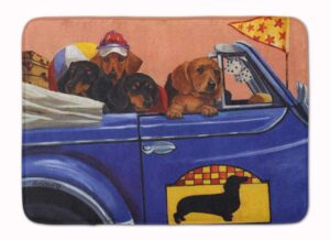 caroline's treasures dachshund dachsmobile machine washable memory foam mat doormats, multicolor