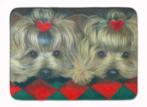 caroline's treasures yorkshire terrier yorkie 2 hearts machine washable memory foam mat doormats, multicolor
