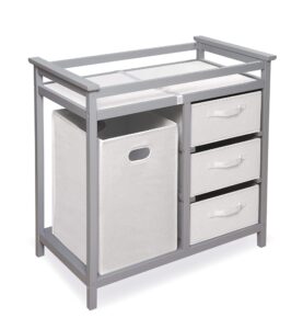 badger basket modern baby changing table with laundry hamper, 3 storage drawers, and pad - cool gray