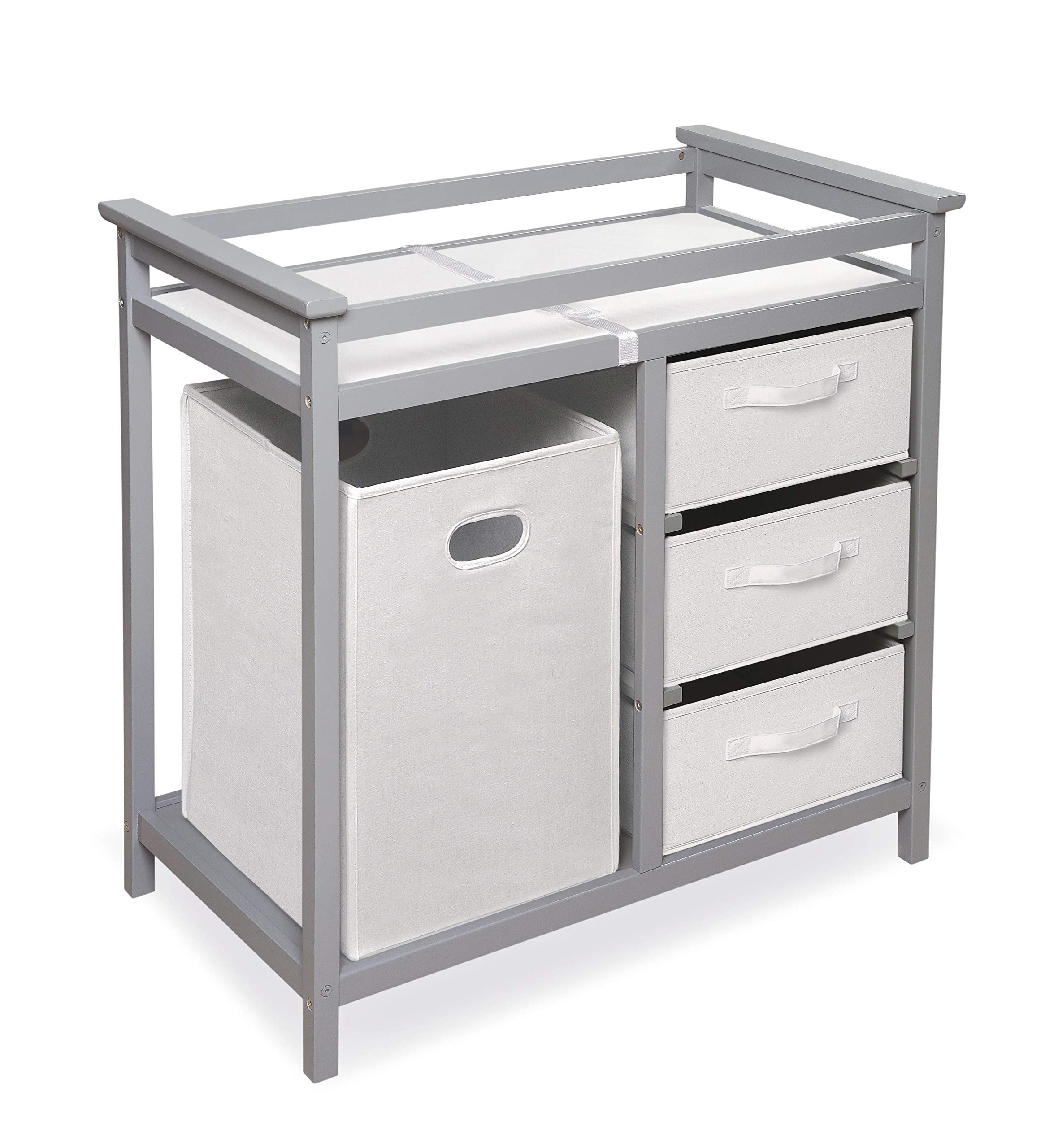 Badger Basket Modern Baby Changing Table with Laundry Hamper, 3 Storage Drawers, and Pad - Cool Gray