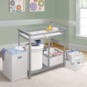 Badger Basket Modern Baby Changing Table with Laundry Hamper, 3 Storage Drawers, and Pad - Cool Gray