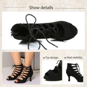 TINRYMX Womens Latin Dance Boots Open Toe Ankle Ballroom Professional Party Salsa Dance Shoes,US 7