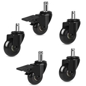 hirate 5 pack office chair casters (2 with brakes, 3 without), 2" lockable heavy duty swivel caster wheel replacements for hardwood floor carpet