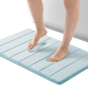 rosmarus memory foam bath mat 20” x 32”, water absorbent shower mat, thick bath rugs for bathroom non slip with pvc backing, ultra soft bathroom rugs for bathroom floor & tub, aqua blue