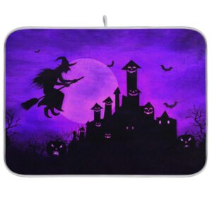 zzwwr halloween night flying witch absorbent dish drying mat microfiber kitchen countertop table protector multi-purpose counter rack sink drainer pad (16" x 18")