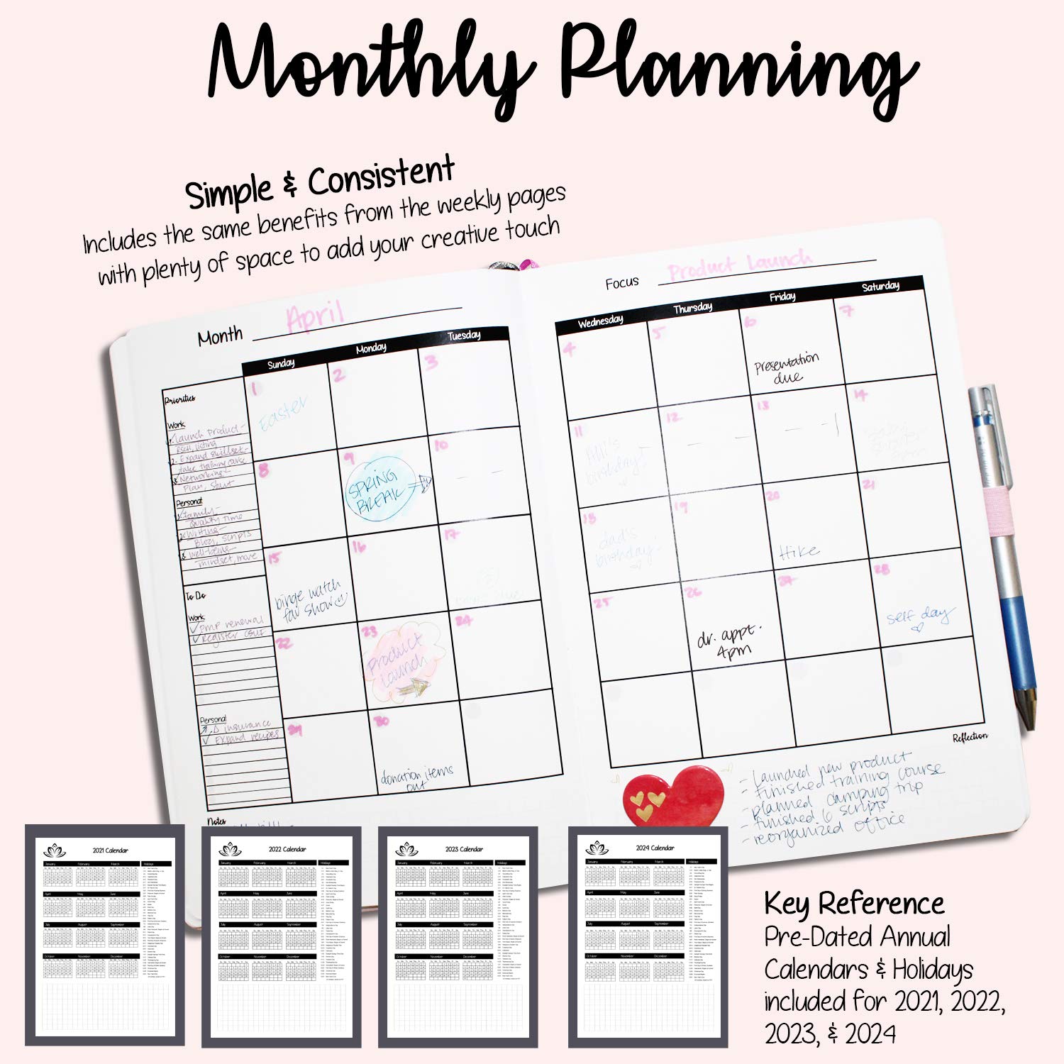 Undated Daily Planner - The Seed Planner - Weekly, Monthly & Yearly Organizer-Productivity Journal with Hourly Agenda, To Do List & Goals 2024 Pink