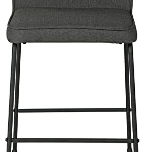 Signature Design by Ashley Nerison 26" Modern Upholstered Counter Height Bar Stool, 2 Count, Dark Gray