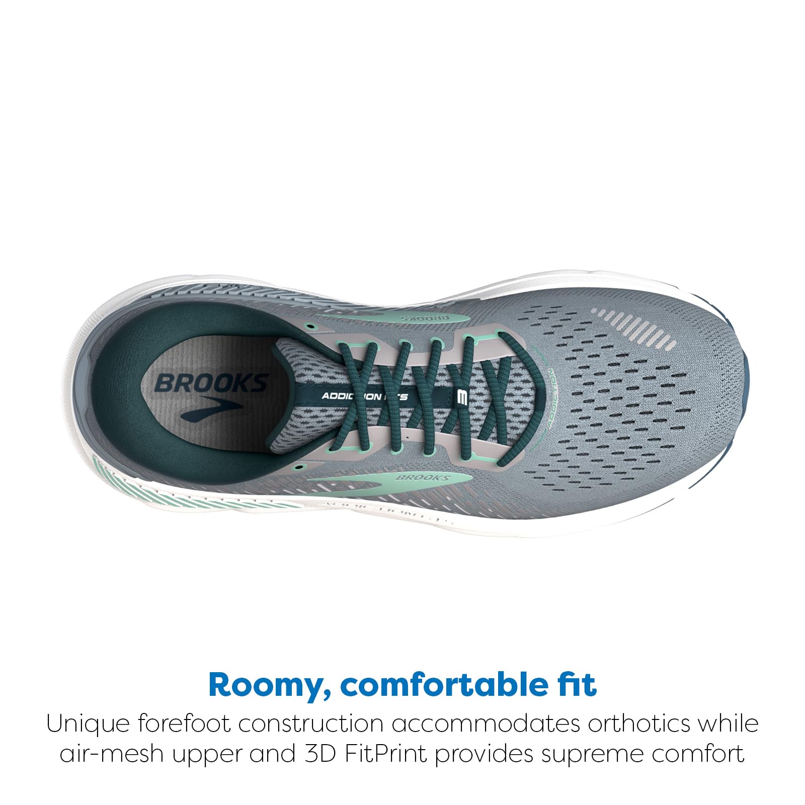 Brooks Women's Addiction GTS 15 Supportive Running Shoe - Grey/Navy/Aqua - 6.5 Medium