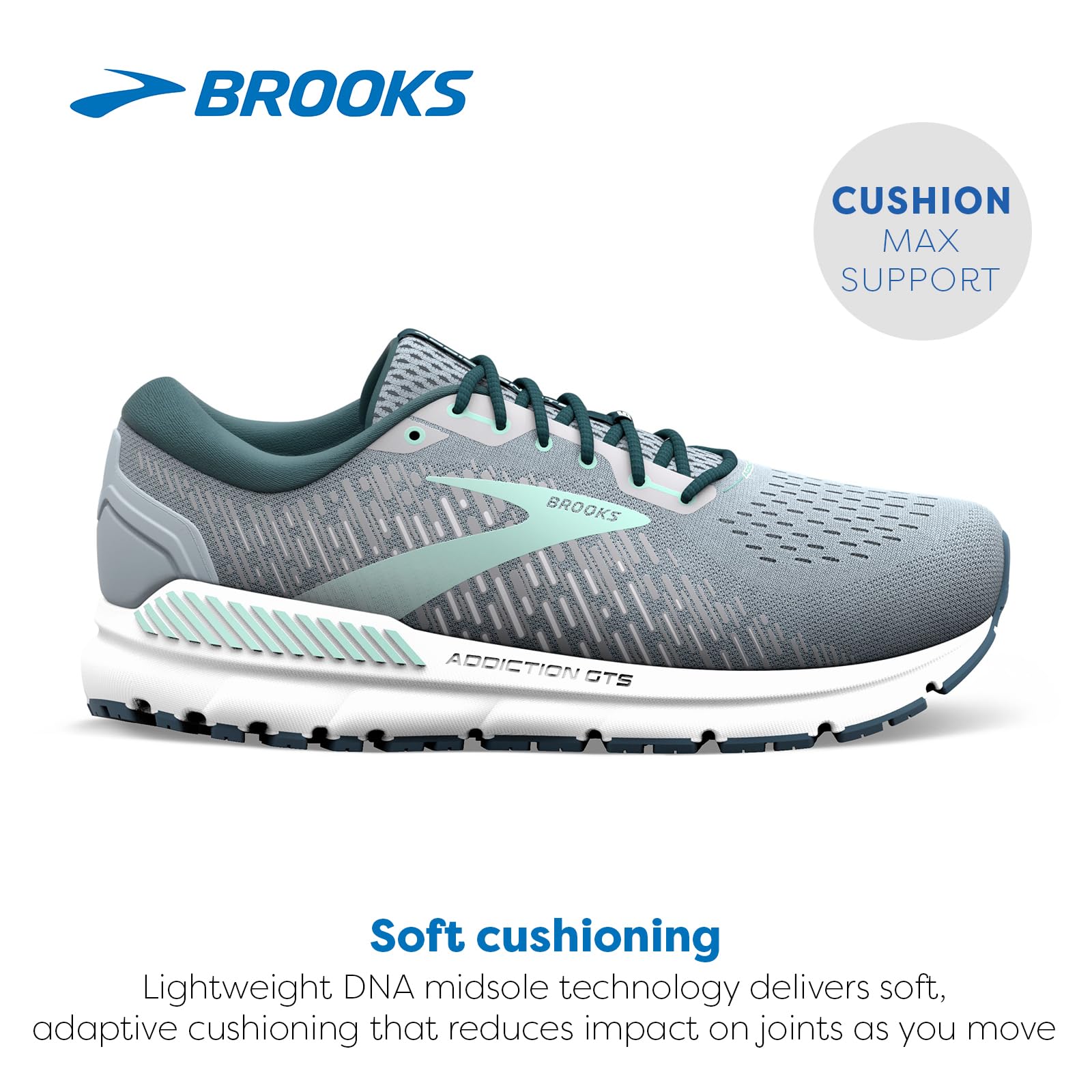 Brooks Women's Addiction GTS 15 Supportive Running Shoe - Grey/Navy/Aqua - 10 Wide