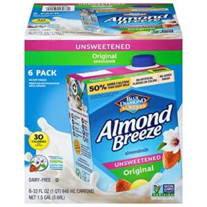 almond breeze dairy free almondmilk unsweetened original 32 oz boxes, 6 count