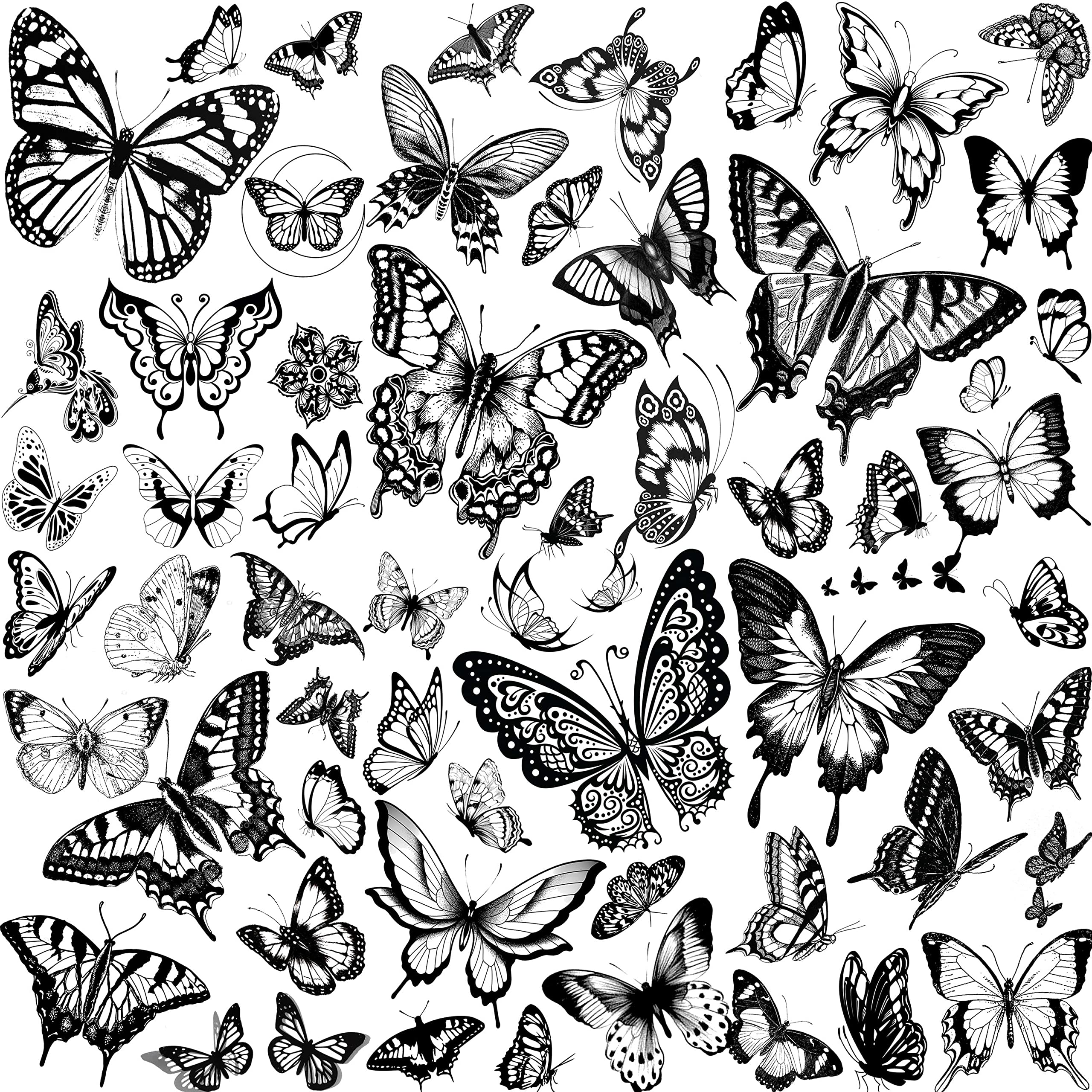 COKTAK 6 Sheets Large Black Butterfly Temporary Tattoos For Women Boobs Girls Neck Adults, Sexy Realistic Butterfly Temp Tattoos Sticker Back Waist, 3D Fake Tattoos That Look Real And Last Long