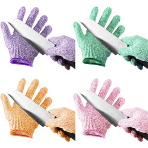 4 pairs kids cut resistant gloves level 5 safe gloves protection for kitchen garden, oyster shucking, crafts, diy (small)